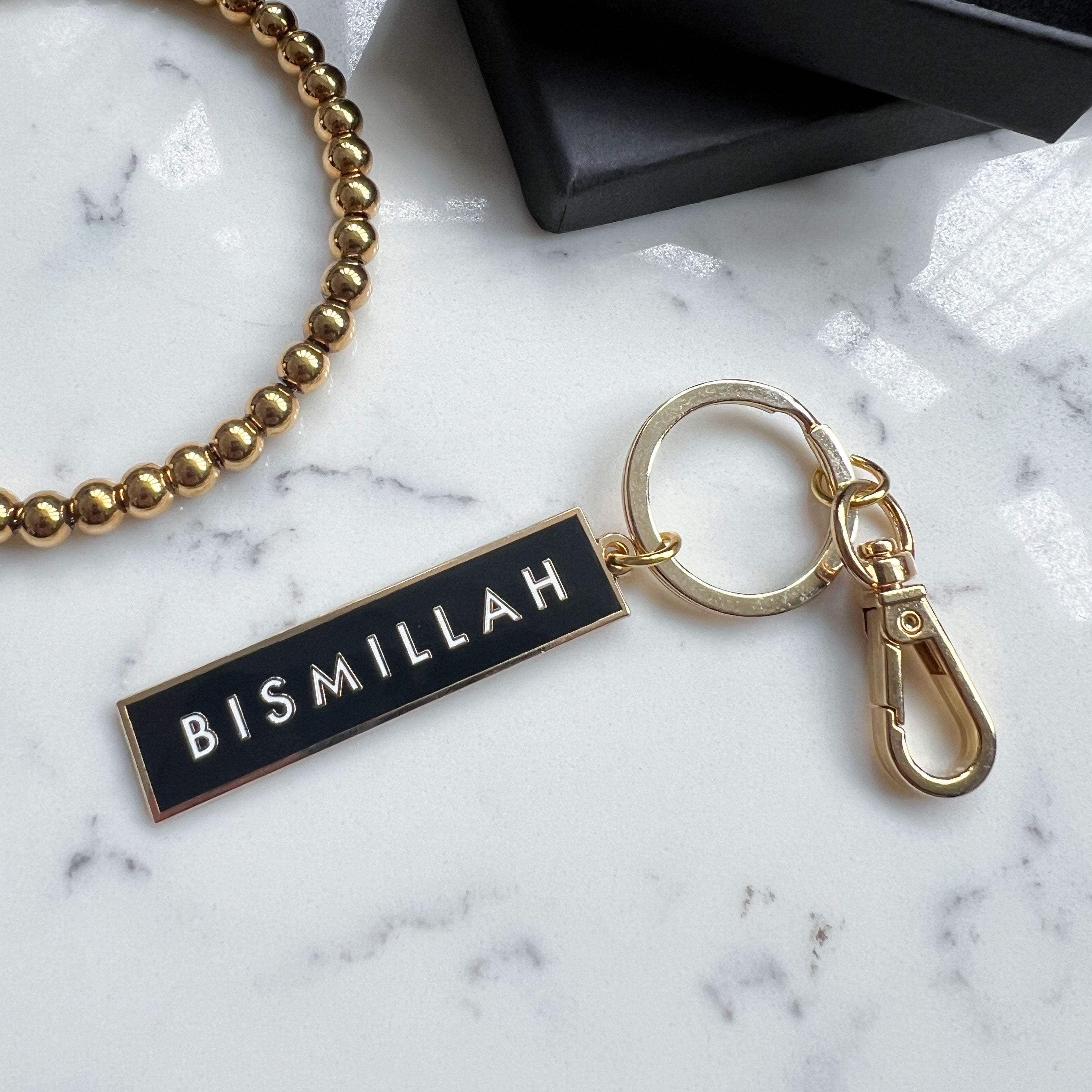 New Bismillah Gold Plated Hard Enamel Black Keyring by Safar London