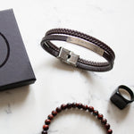Load image into Gallery viewer, Alhamdulillah Engraved Bracelet Double Leather Strap by Safar London
