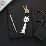 Load image into Gallery viewer, Black White Matt Acrylic Laser Cut Tassel Deen Key Ring
