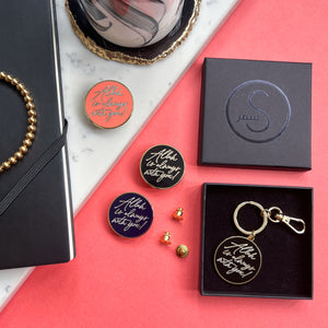 New Gold Plated Hard Enamel Black Keyring - Allah is Always With You by Safar London