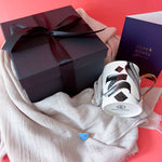 Load image into Gallery viewer, Al-Hub Calligraphy Mug, Hijab &amp; Hub Heart Pin Gift Set
