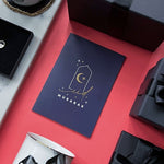 Load image into Gallery viewer, NEW Navy Window Moon Star Gold Foiled A6 Eid Mubarak Greeting Cards
