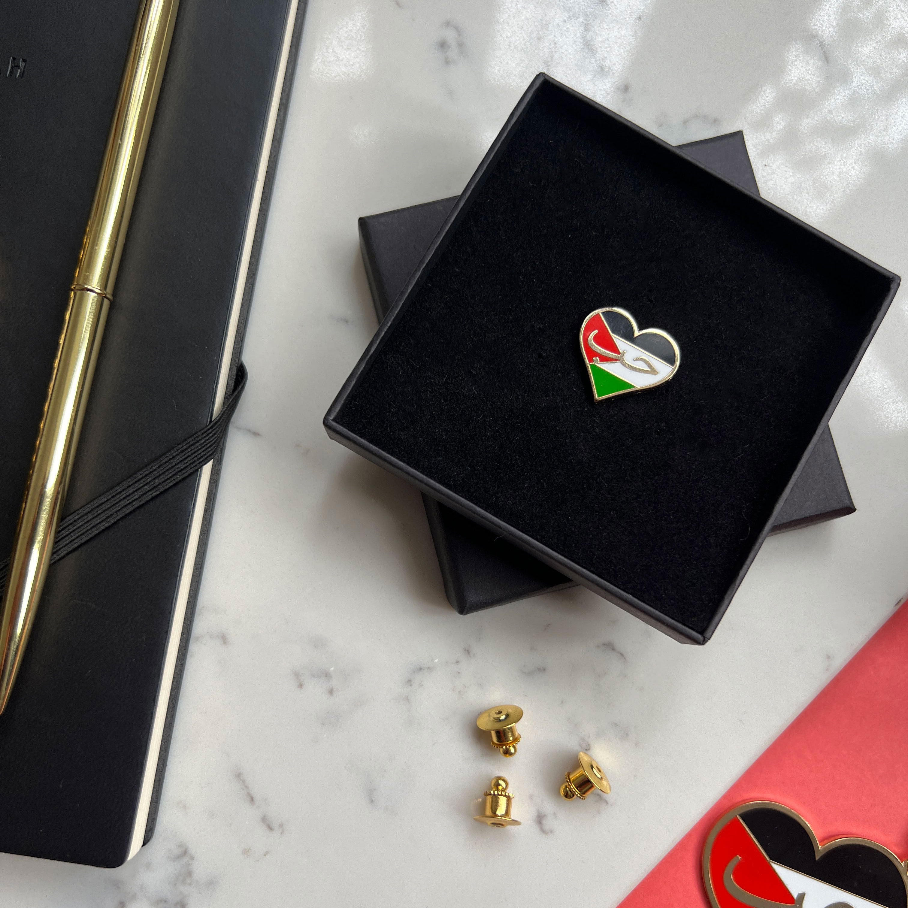 Palestine Hub Heart Flag, Lapel Pin by Safar London
