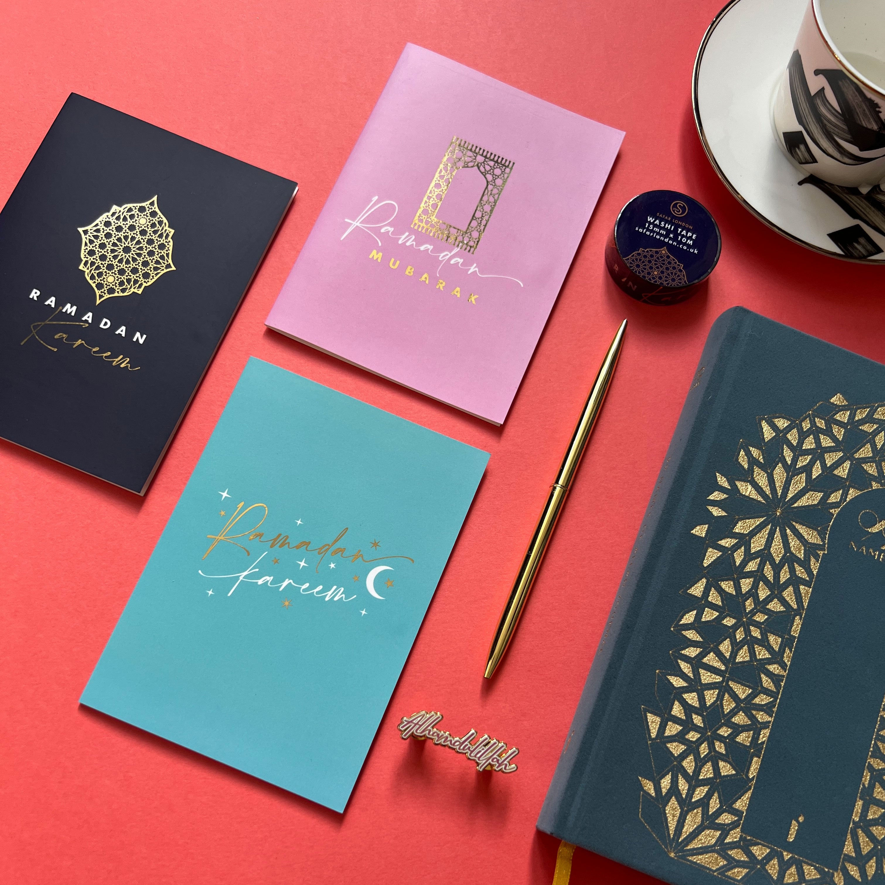 NEW Gold Foiled A6 Pink Ramadan Mubarak Greeting Card