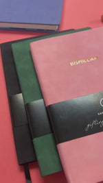 Load and play video in Gallery viewer, Bismillah Notebook Black Gold Embossed | Islamic Journal A5 A6 | Muslim Gift Eid Ramadan | PU Leather Notebook | Safar London
