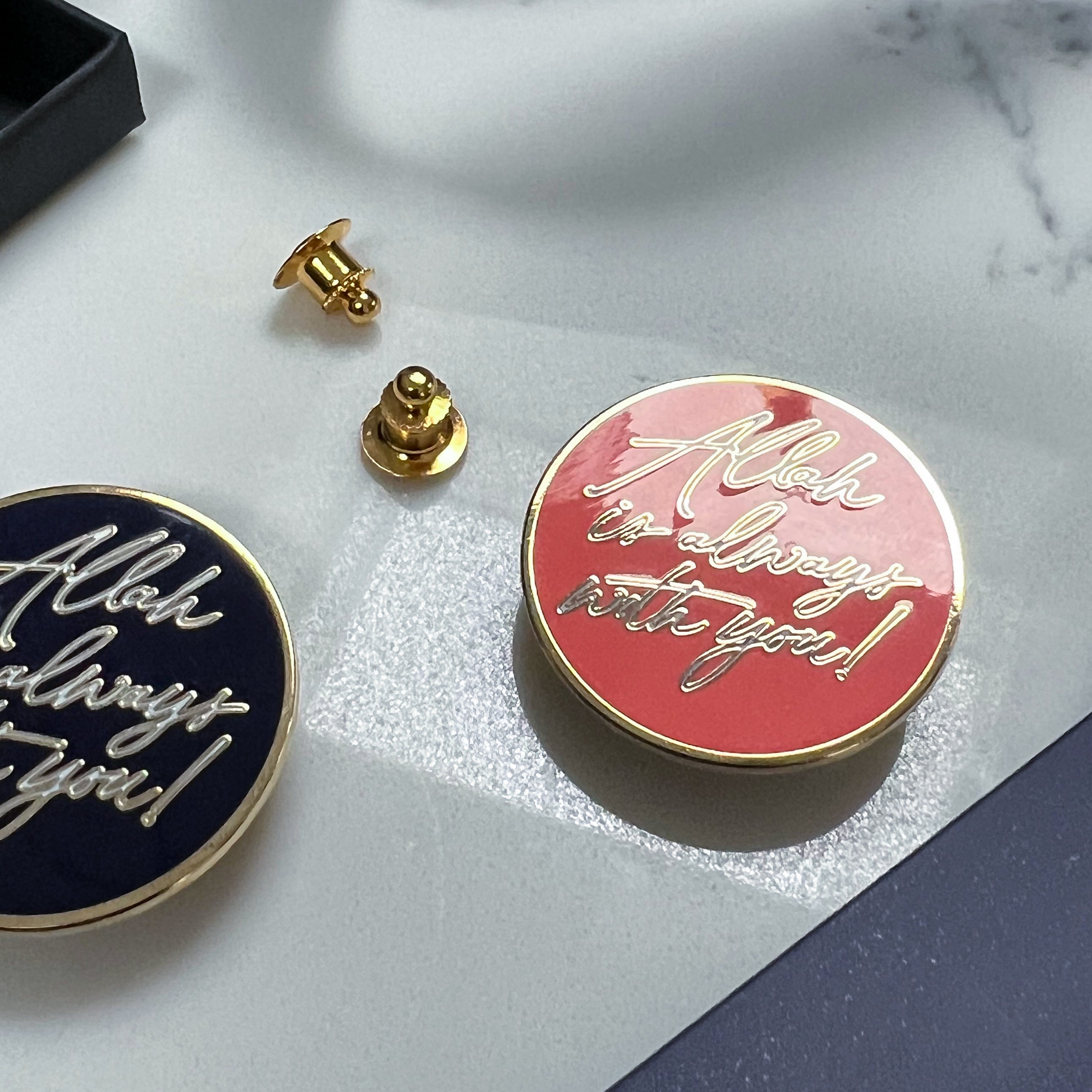 New Gold Plated Hard Enamel Pin Badge - Allah is Always With You | Available in Black, Navy, and Coral by Safar London