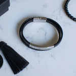 Load image into Gallery viewer, Alhamdulillah Engraved Bracelet Double Leather Strap by Safar London
