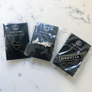 Set of 3 Alhamdulillah, Bismillah and Hub Lapel Pins by Safar London