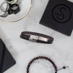 Load image into Gallery viewer, Bismillah Engraved Bracelet Double Leather Strap by Safar London
