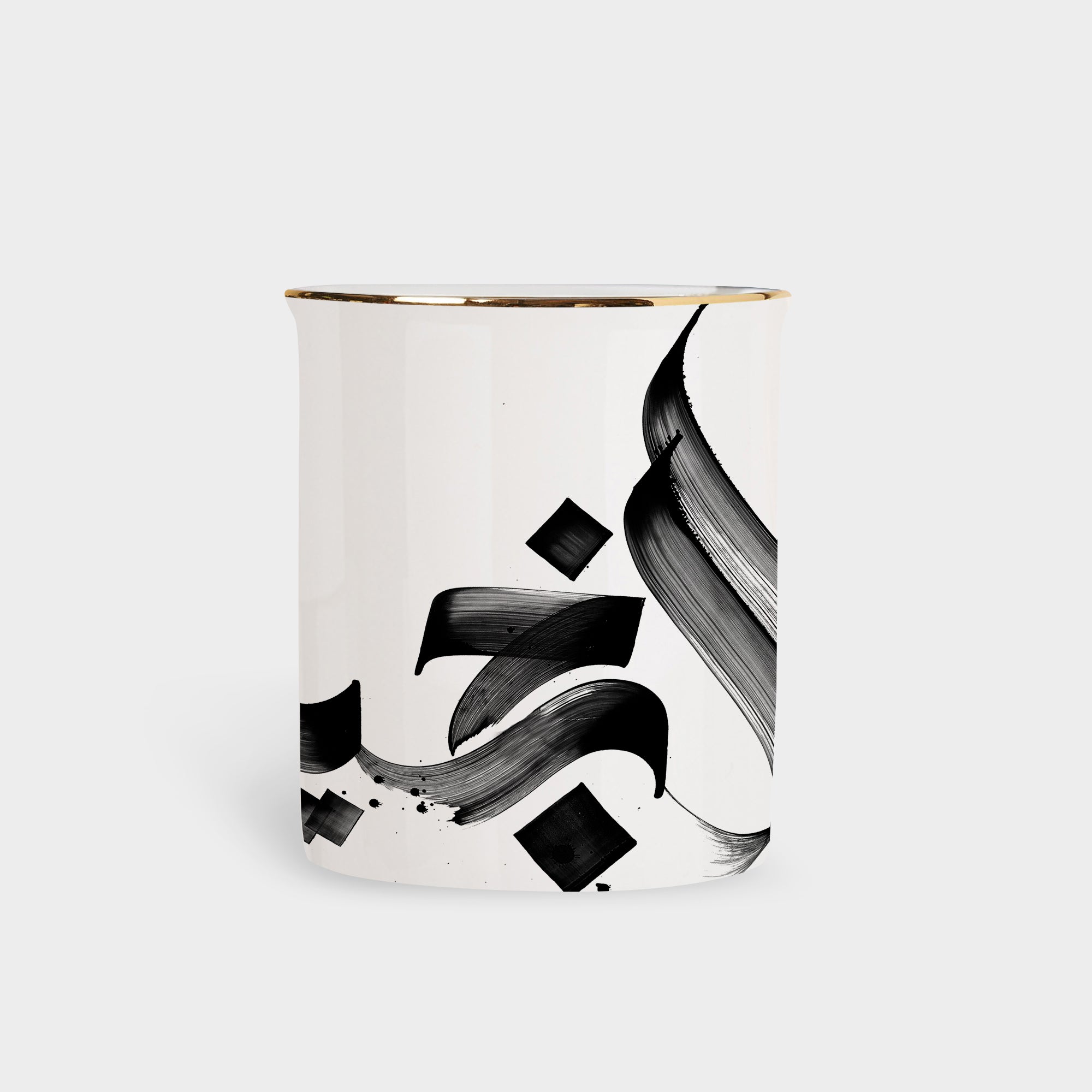 Ceramic pen pot with gold rim by Safar London