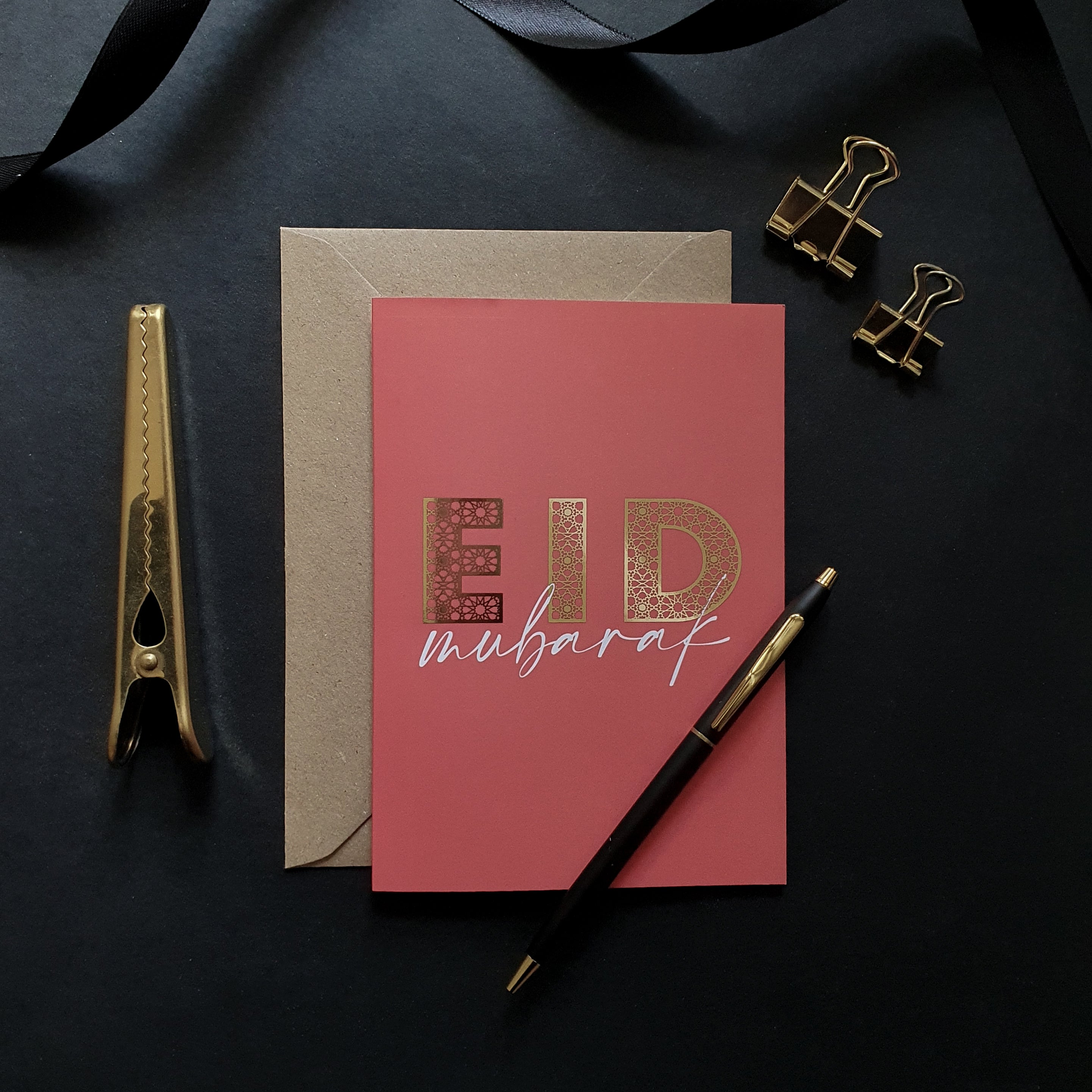 NEW Gold Foiled A6 Eid Mubarak Coral Greeting Cards