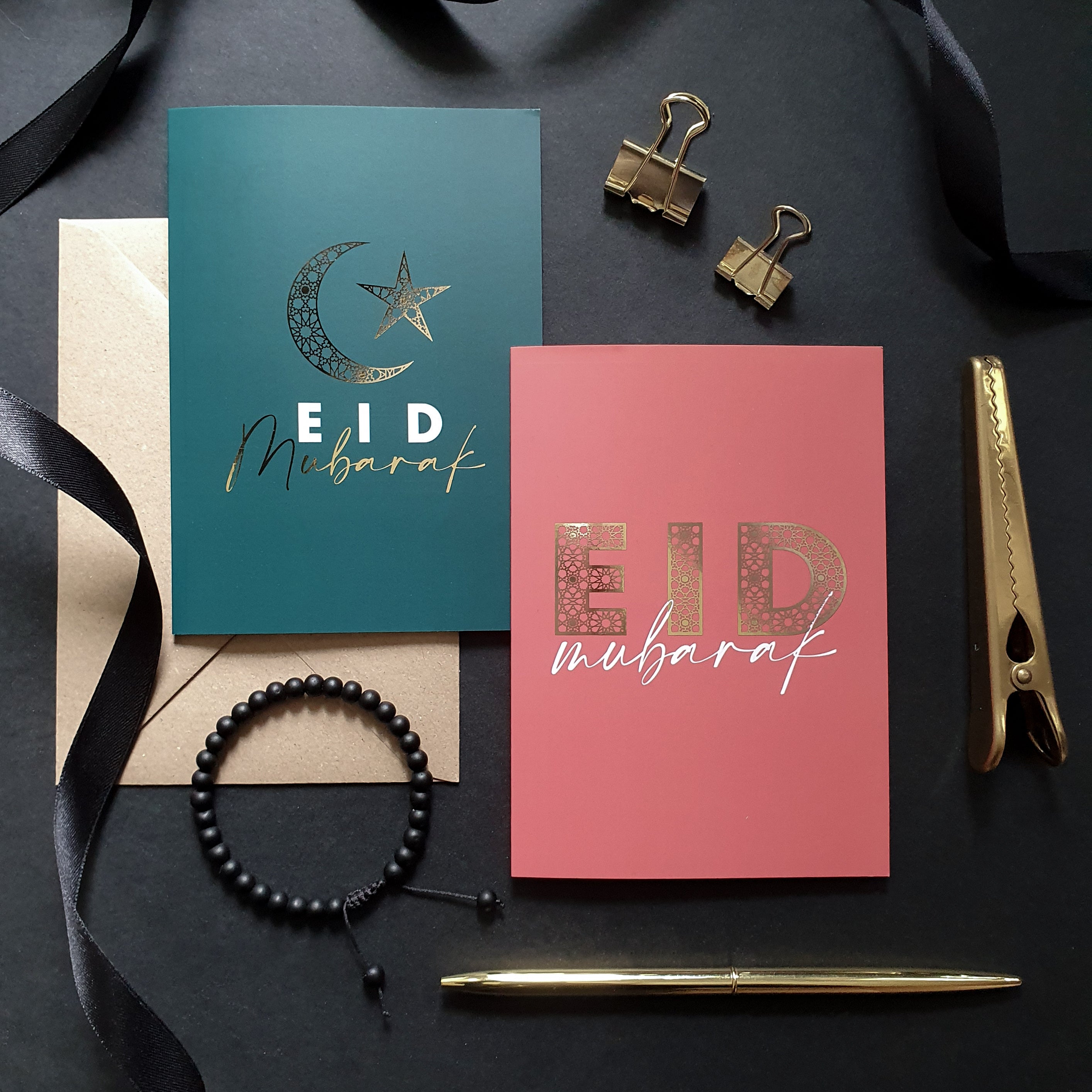 NEW Gold Foiled A6 Eid Mubarak Coral Greeting Cards
