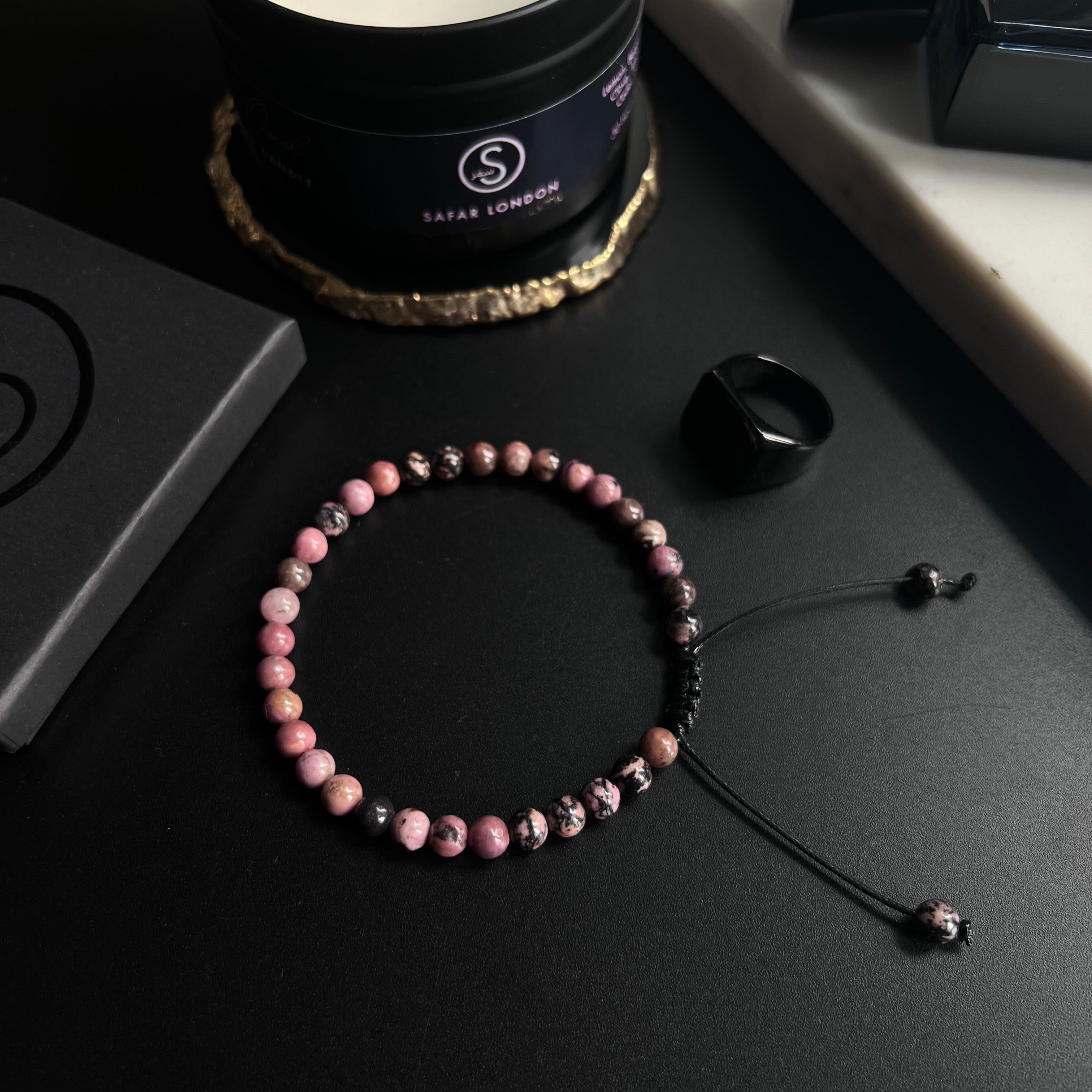 NEW 33 Bead Tasbih Bracelet Pink Rhodonite Stone by Safar London