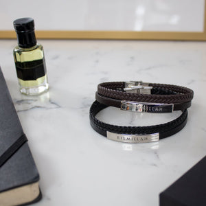 Bismillah Engraved Bracelet Double Leather Strap by Safar London