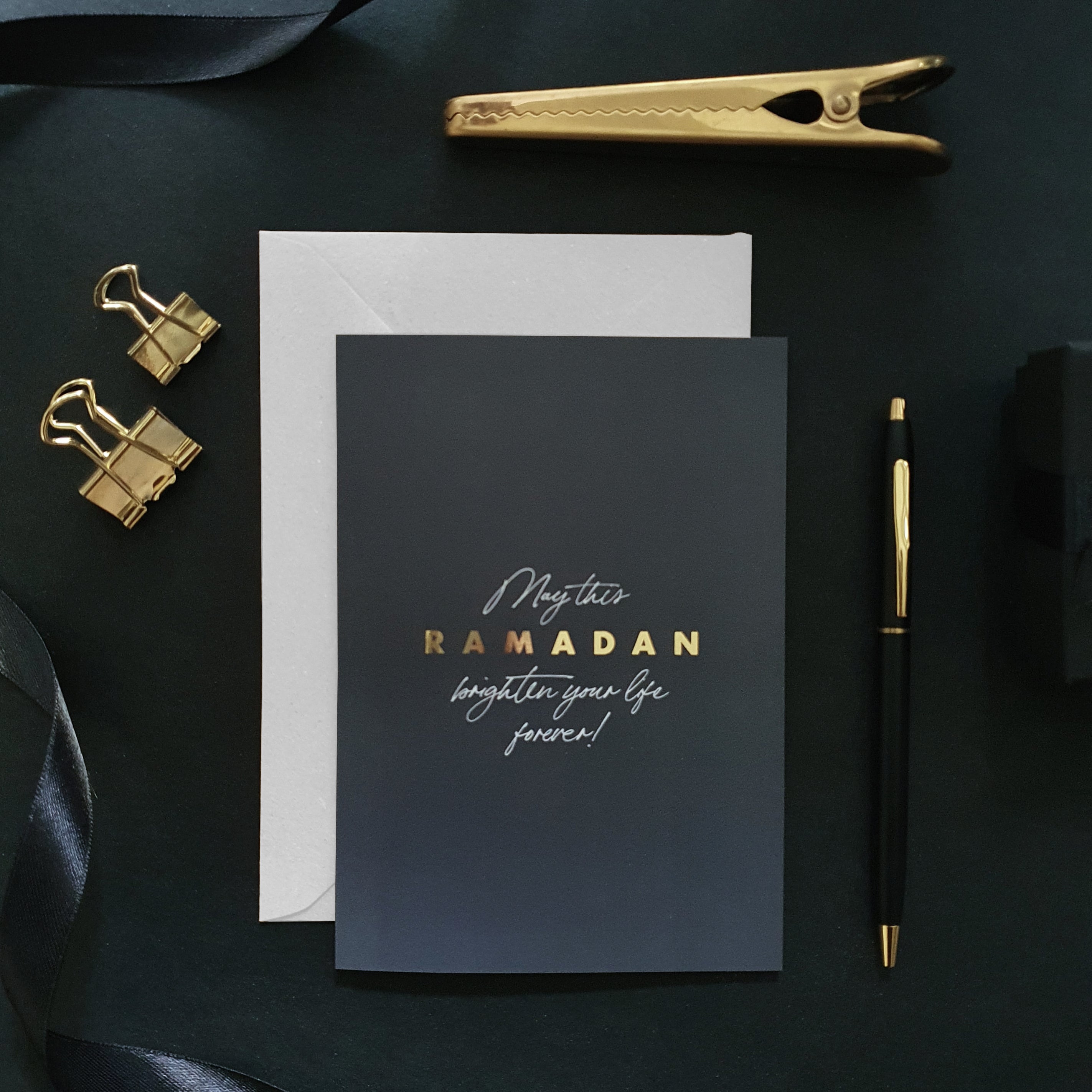 NEW Gold Foiled A6 Ramadan Grey Greeting Card