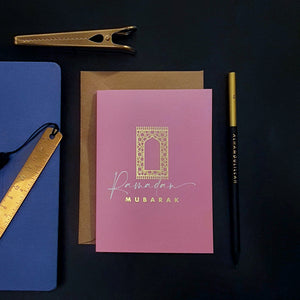 NEW Gold Foiled A6 Pink Ramadan Mubarak Greeting Card