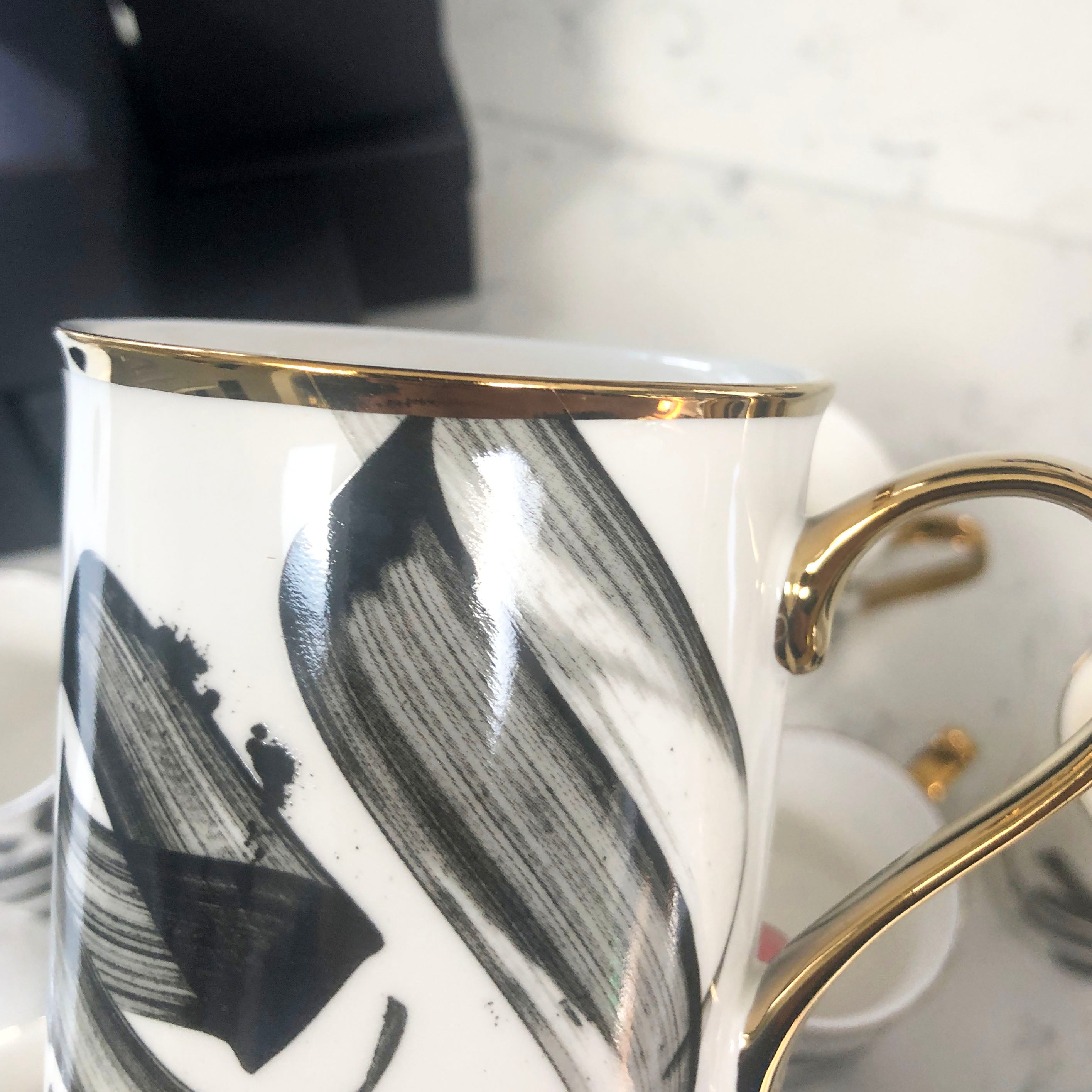 SECONDS Calligraphy Mug with gold handle and rim by Safar London