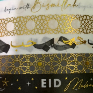 Gold foiled Washi Tapes 15mm x 5m or 10m Rolls By Safar London