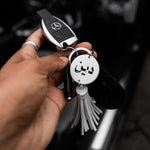 Load image into Gallery viewer, Deen Black White Laser Cut Acrylic Tassel Key Chain by Safar London
